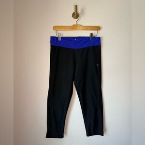 Adidas Women’s Climalite Black Cropped Leggings Blue Waistband Size Medium